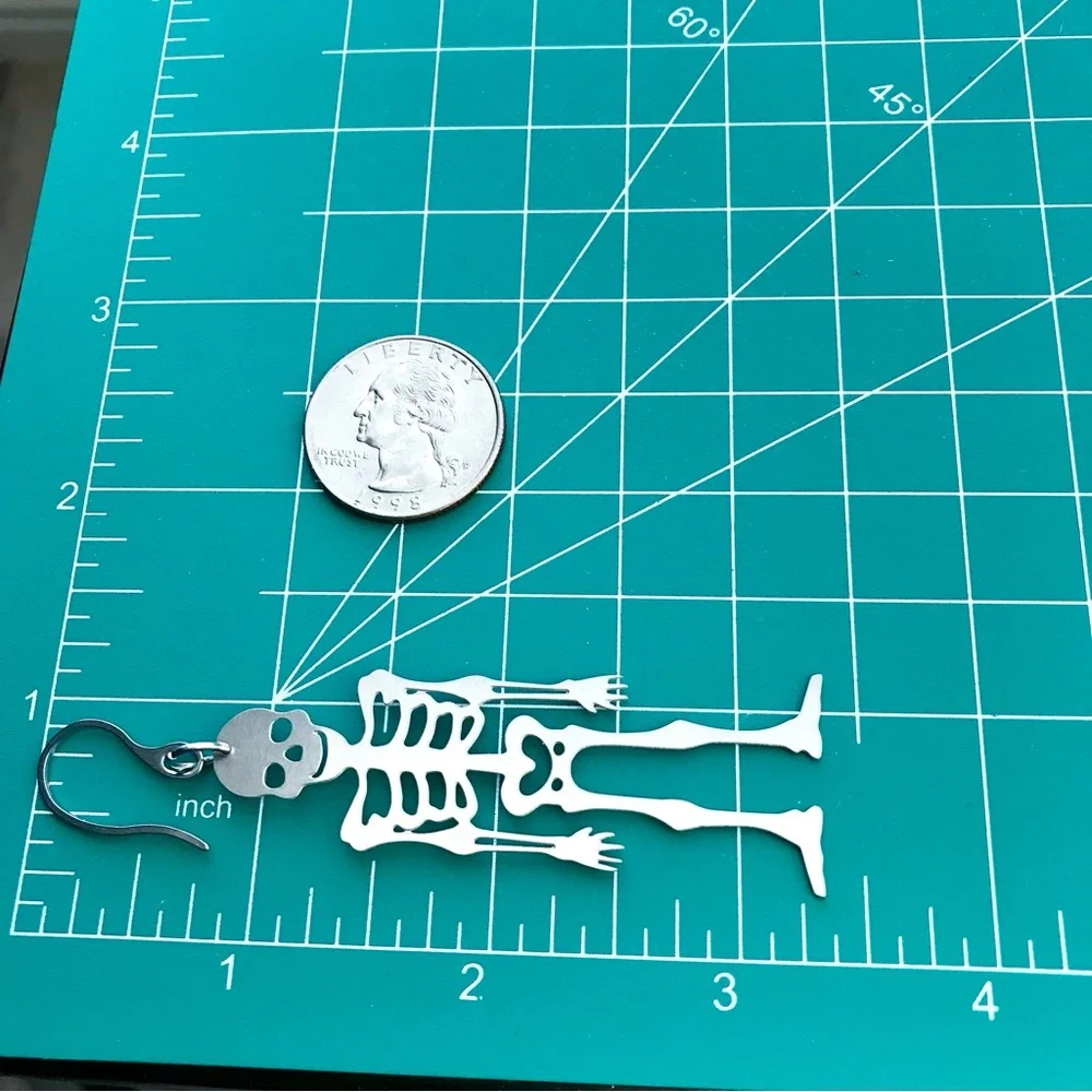 🆕 Skeleton Laser Etched Earrings Stainless Steel - Picture 3 of 3